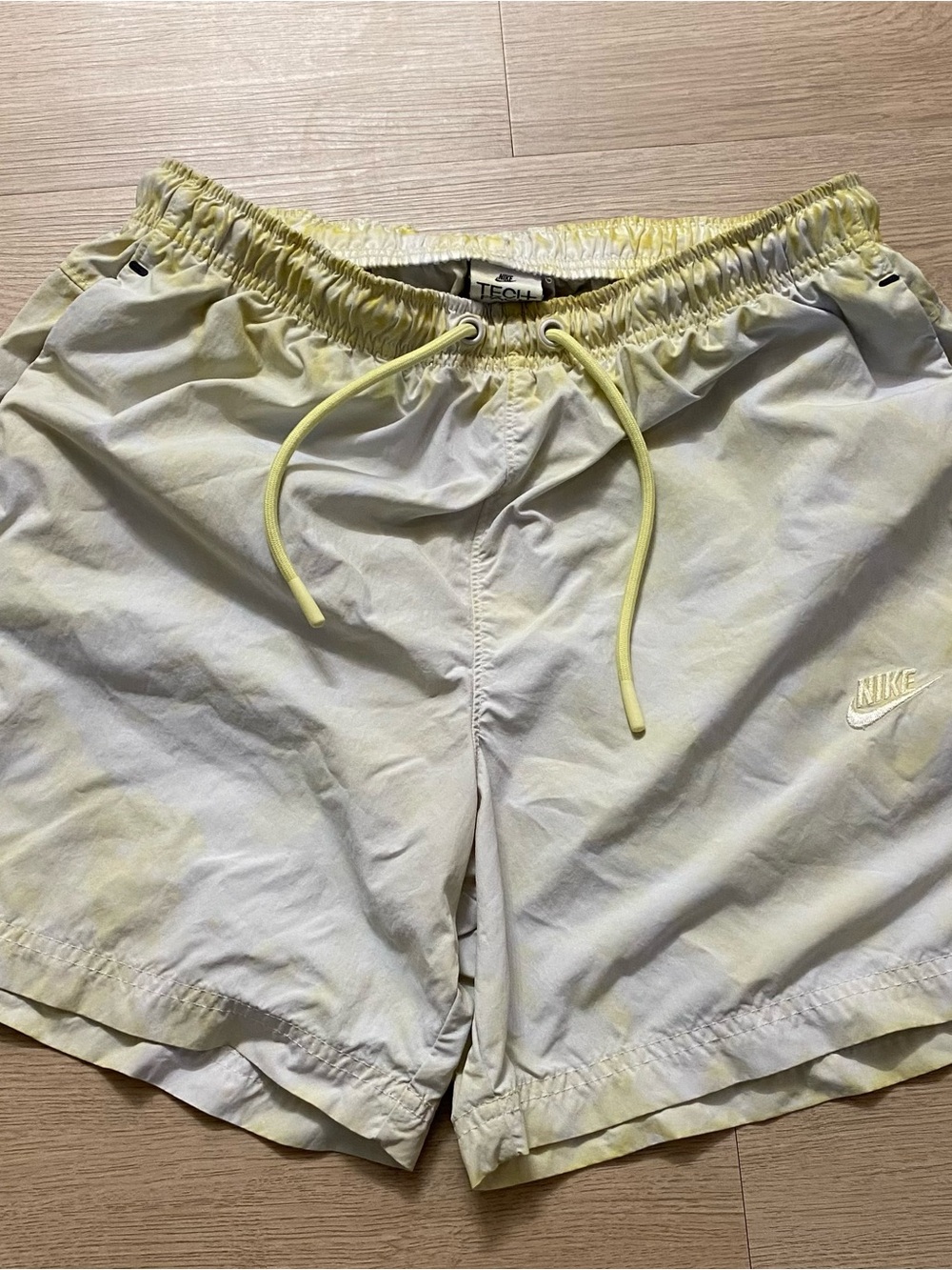 Nike Light Yellow Tie-Dye Shorts with Embroidered Swoosh